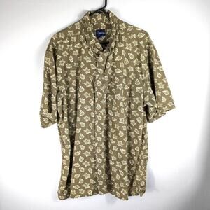 Catalina Hawaiian Shirt Men’s XL 100% Cotton Floral Button Front Aloha Brown